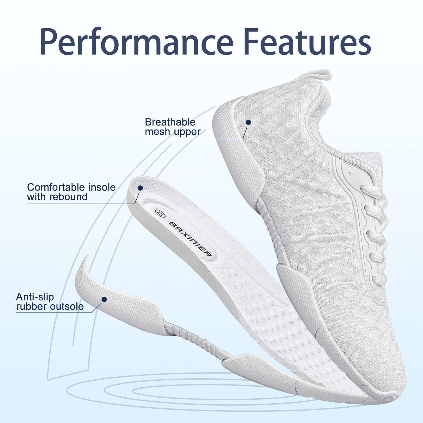 BAXINIER Cheerleading-Sneaker für Mädchen, Weiß, für Training, Tanz, Tennis, leichte Jugend-Wettbewerbsschuhe