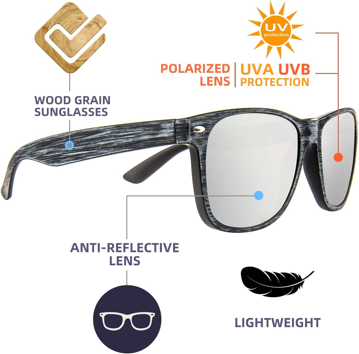 MAXJULI Polarized Sunglasses for Big Heads Men Women,UV 400 Protection Wood Grain Sun Glasses 8809 - Image 6