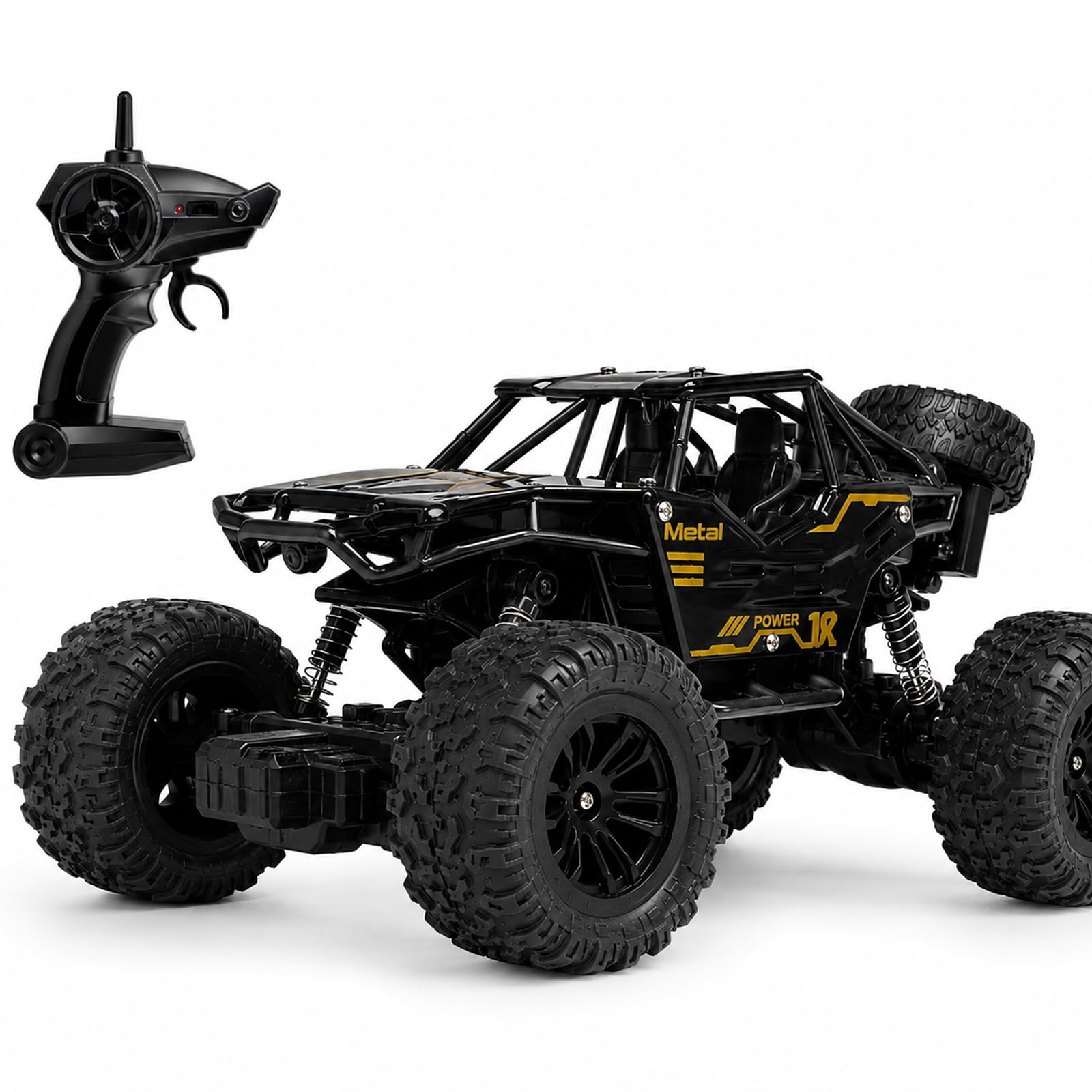 The Puzzle Co Remote Control Car Toy, 8.5 Inch Die-Cast Metal Rc Car 4x4 Offroad with Spray Mist, Remote Cars for Boys 7-14 Years, USB Rechargeable, Thick Grip Tyres, BIS Approved Safe Toy (Black)-image-34
