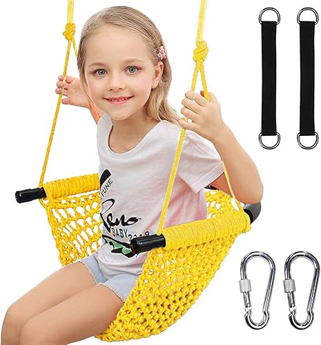 Miniatura 9 de Hi-Na Columpio de árbol para niños, asiento de columpio de cuerda ajustable para niños pequeños con ganchos de resorte y correas, capacidad de 440