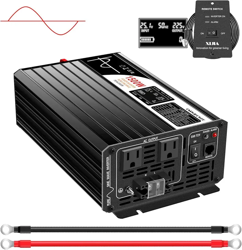 xijia 1500 W (Potência de Pico 3000 W) Onda Senoidal Pura Energia Solar DC 12 V Inversor AC 220 V 60 Hz Conversor Solar Para Uso Doméstico Carro DC12V (faixa 10V-15V) 1500W Preto