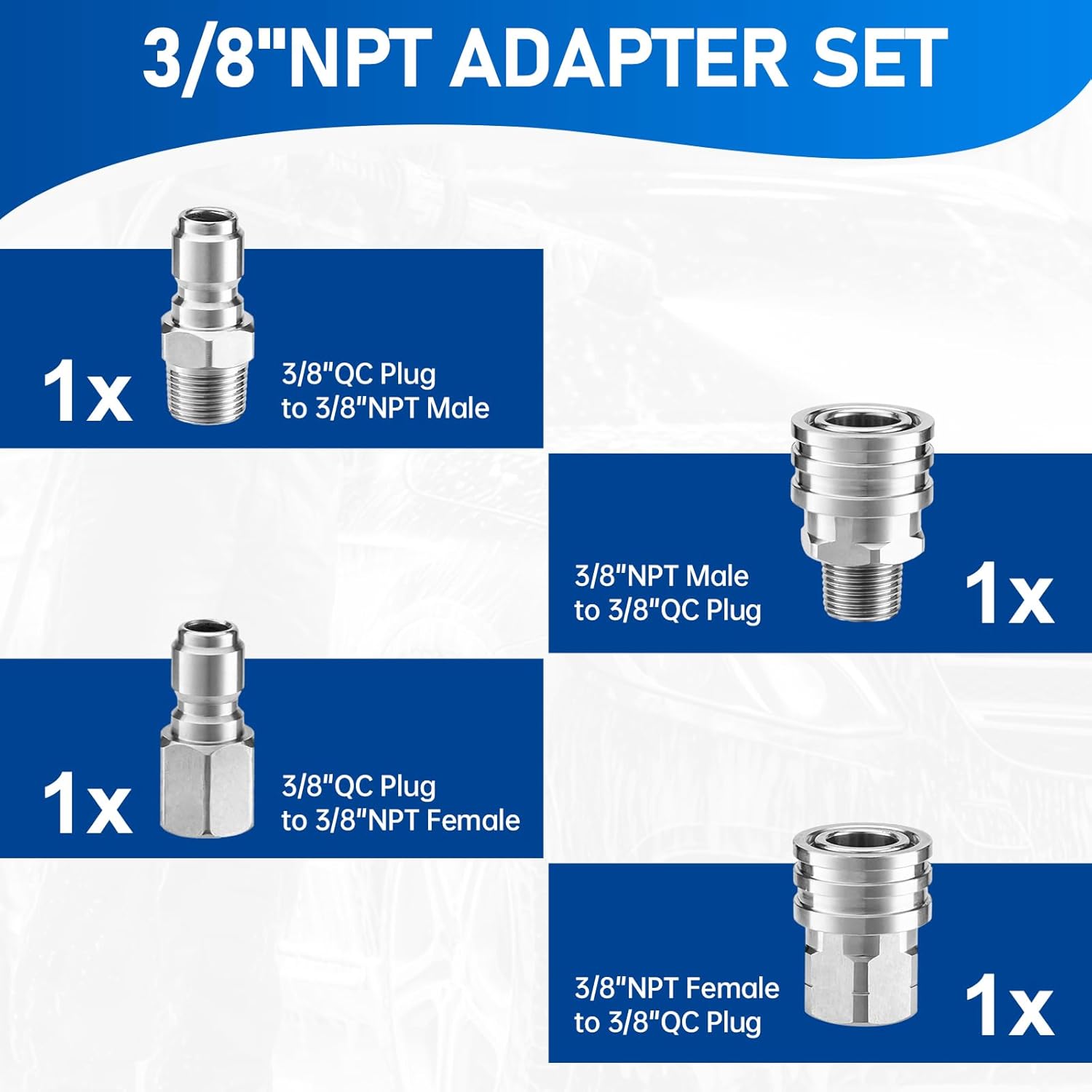 Pressure Washer Quick Connect 3/8 Inch Stainless Steel Male and Female Quick Connector Kit Pressure Washer Adapters Hose Quick Connector, 4 Pack
