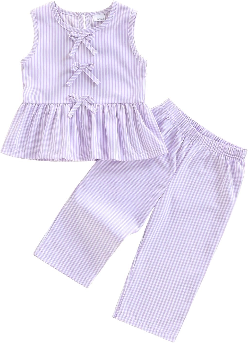 Kupretty Toddler Girl Clothes Baby Summer Outfits Gingham Ruffle Sleeveless Vest Shirt Tank Tops Pants Set 1T 2T 3T 4T 5T