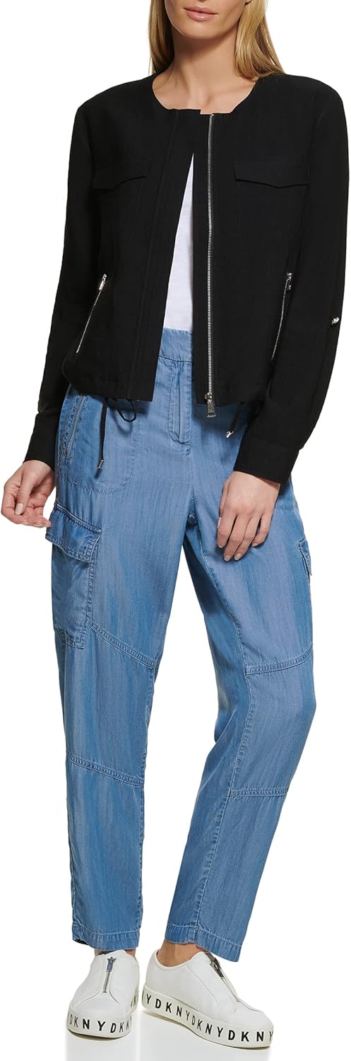 DKNY womens Drawstring Jacket Zip-up Lightweight Jacket - Image 2