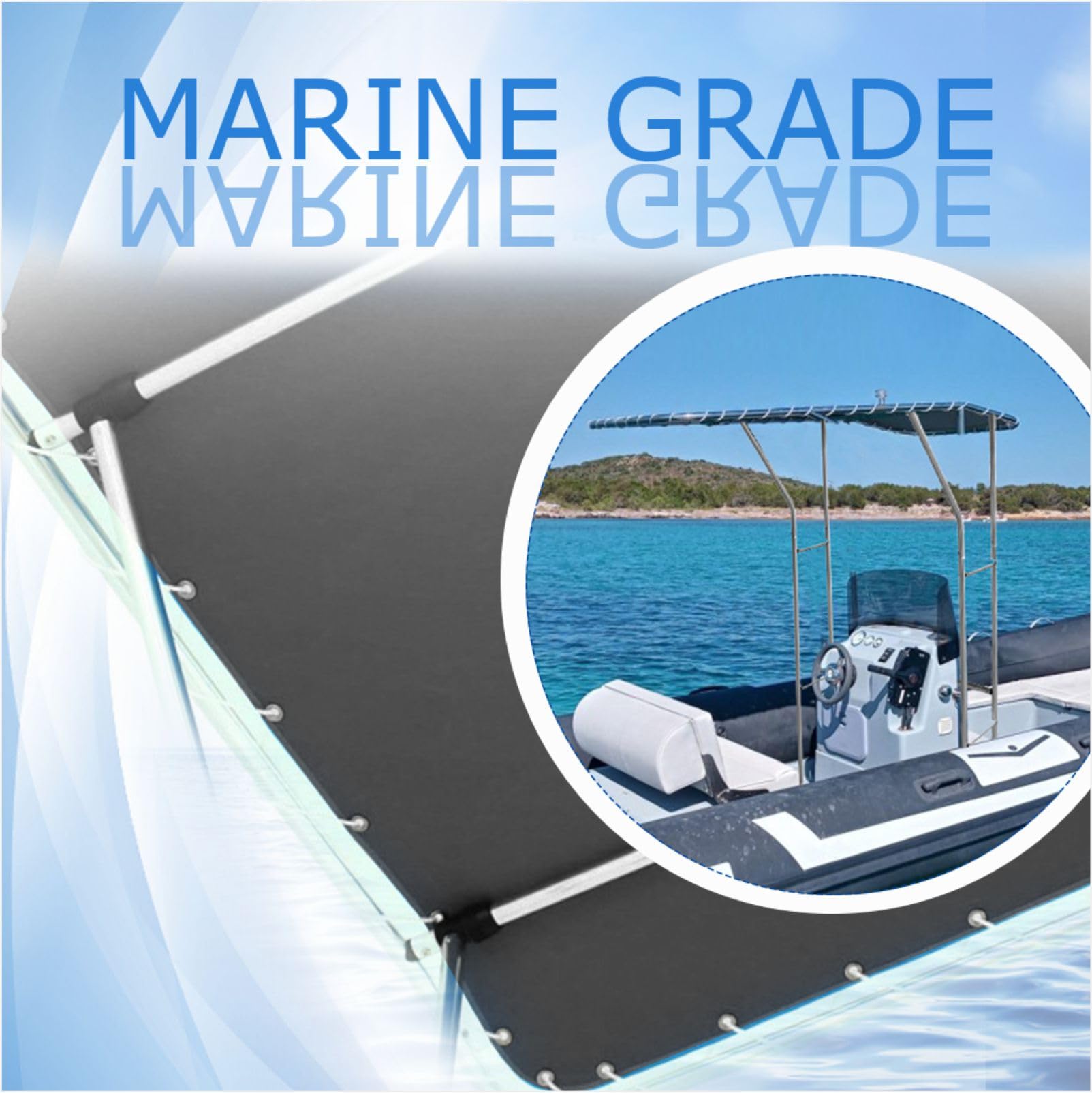 Telo di copertura per barca con ombra a T per nave, console centrale per barca, tenda Bimini, Marine 600D impermeabile (66 pollici di lunghezza x 47 pollici di larghezza, nero)