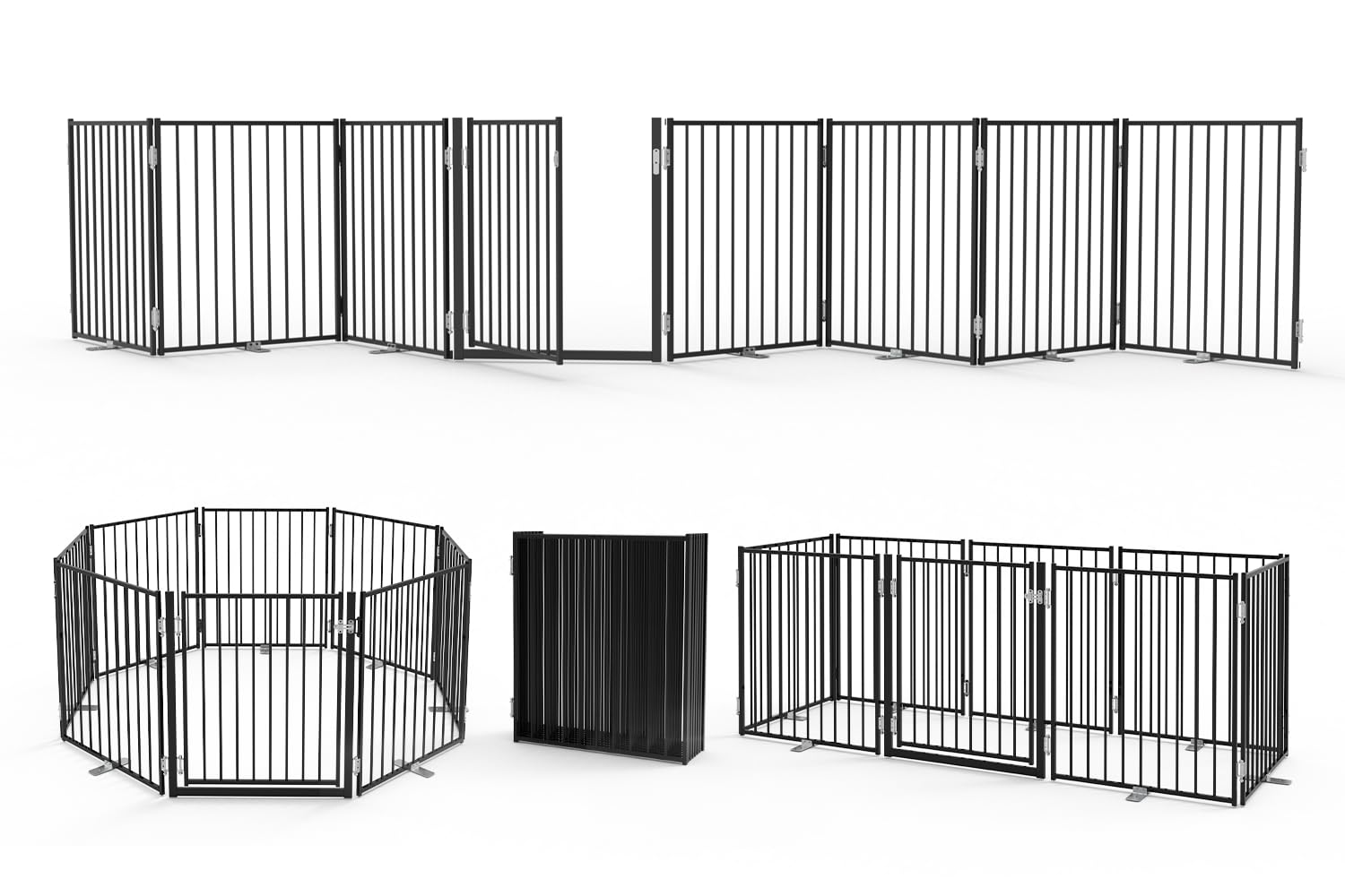 Photo 1 of No Pawblems Full Metal Freestanding Dog Gate with Door, 30" Tall 208" Wide, Foldable Pet Gate for Indoor & Outdoor with Support Feet for Stability, Easy Assembly, Ideal for Small & Medium (Black)