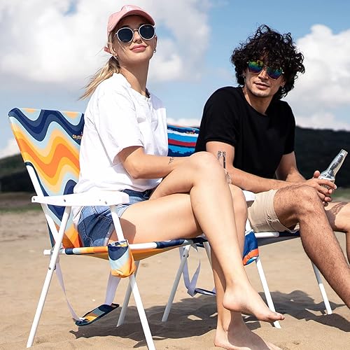 Miniatura 4 de SUNNYFEEL Silla de playa plegable alta y ligera para adultos, silla de arena portátil para adultos, resistente 300 libras con portavasos, sillas