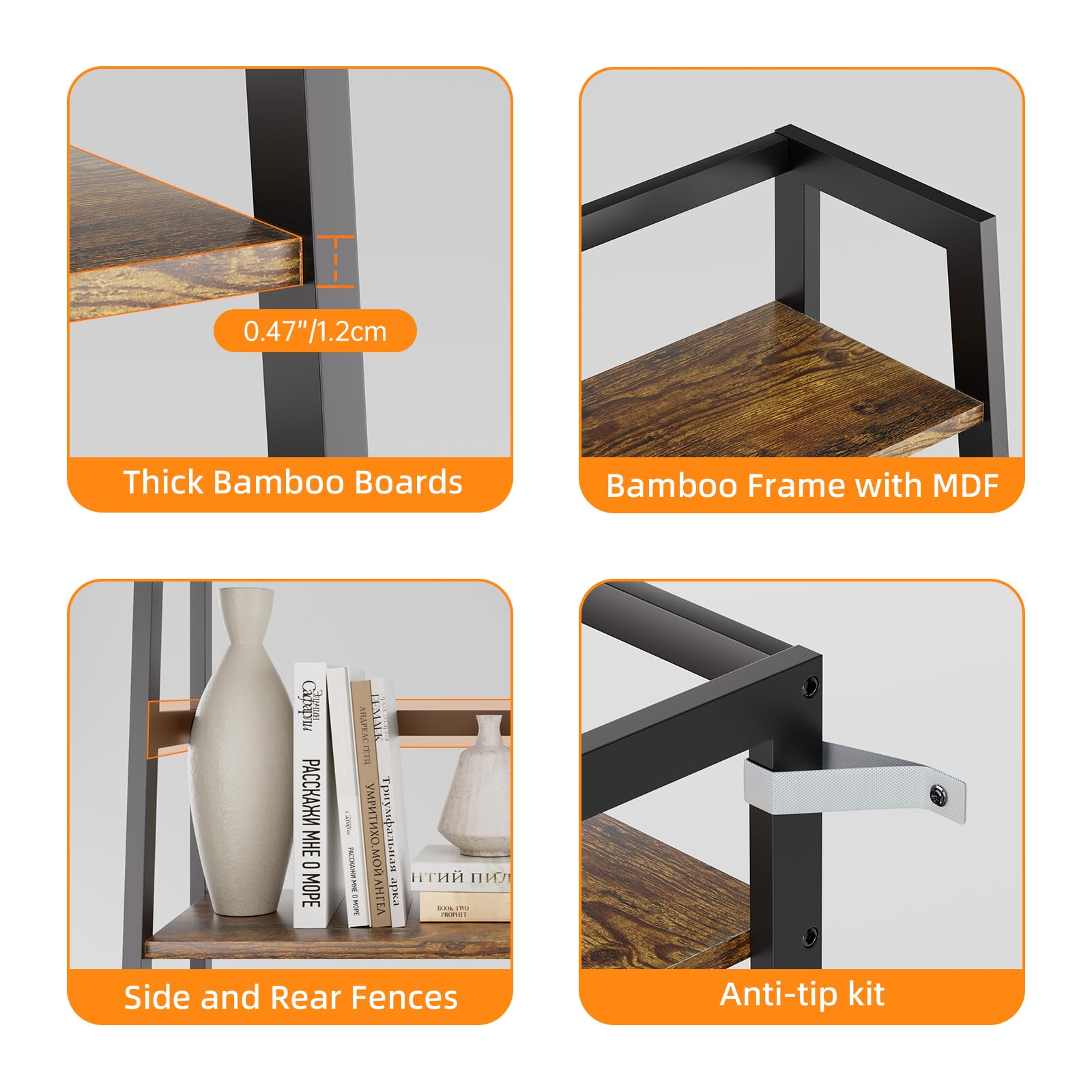 Scaffale A Scala In Bambù 4 Ripiani - Libreria Moderna Per Libri, Piante E Oggetti Decorativi - Foto 9