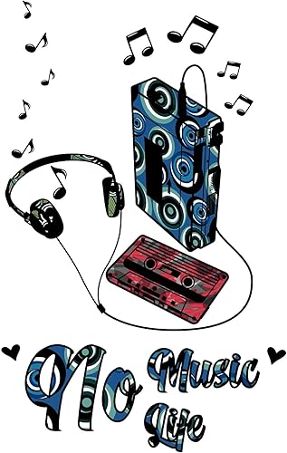 Miniatura 3 de Design With Vinyl Calcomanía de pared nostálgica Walkman Cassete Player con auriculares extraíble - Tamaño 6 in x 10 in