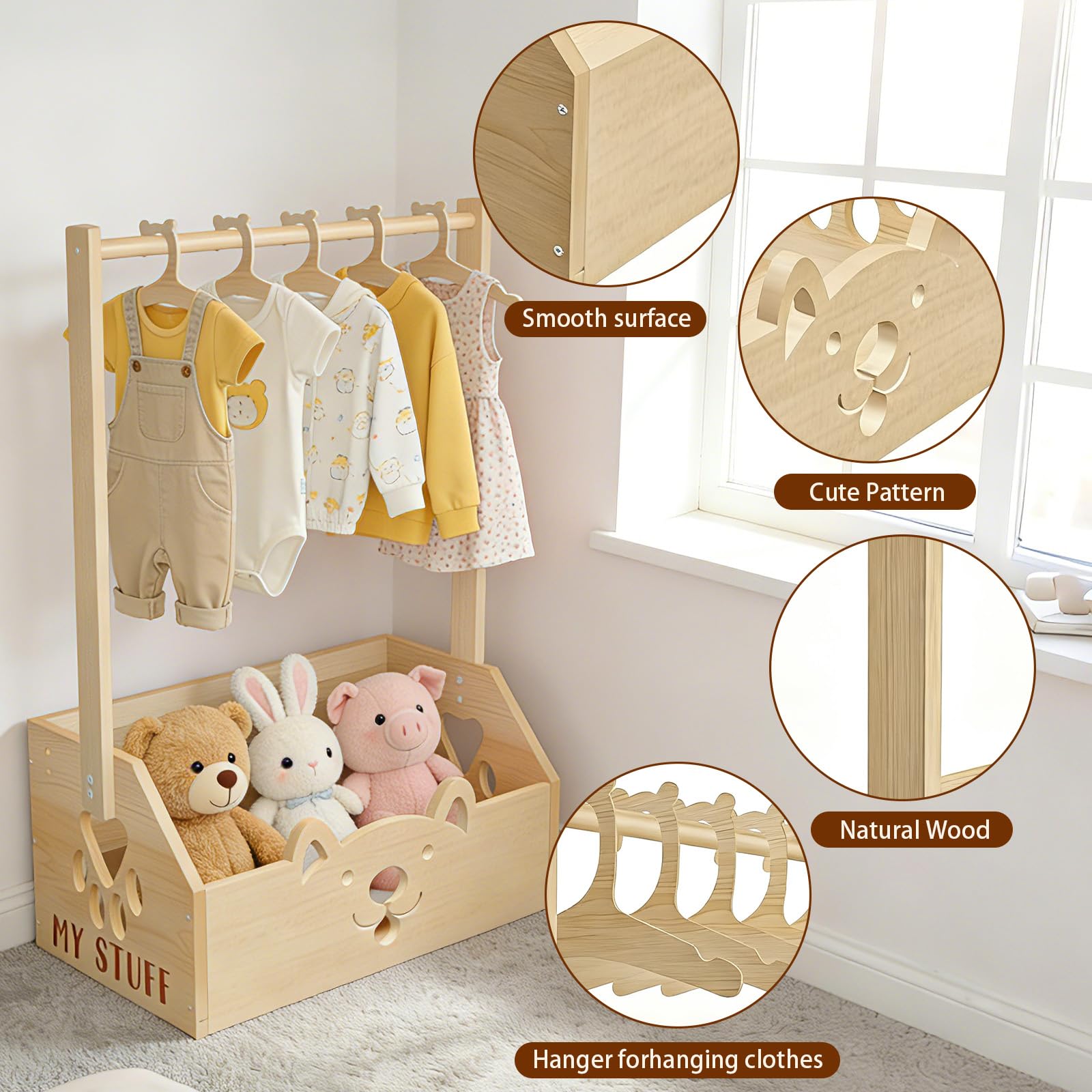 Geschenk Korb mit Griff,34x23x17cmHolzkiste Geschenk,Aufbewahrungskorb mit Hängestangen, Kleiderständer für Organisation und Aufbewahrung
