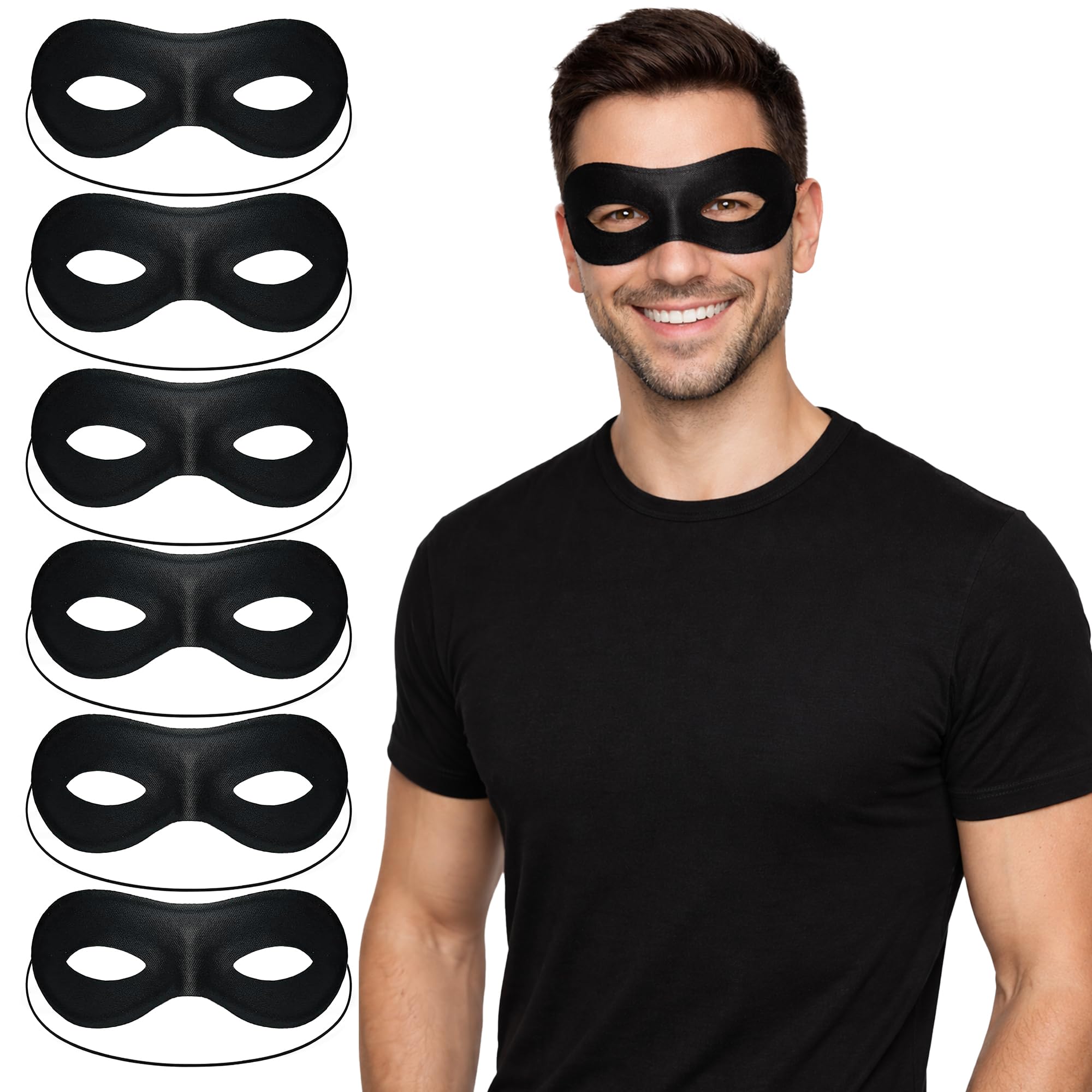 Pack Of 6 Black Domino Eye Mask for Fancy Dress Parties Cosplay Masquerade Costume Accessory with Comfortable Elastic Strap