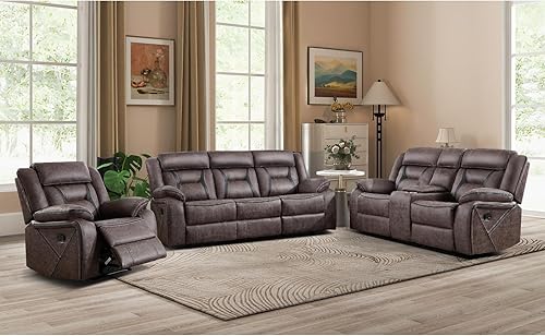 Miniatura 25 de EBELLO Juego de sofá reclinable manual, juego de muebles de sala reclinables de piel sintética, incluye silla reclinable individual y sofá