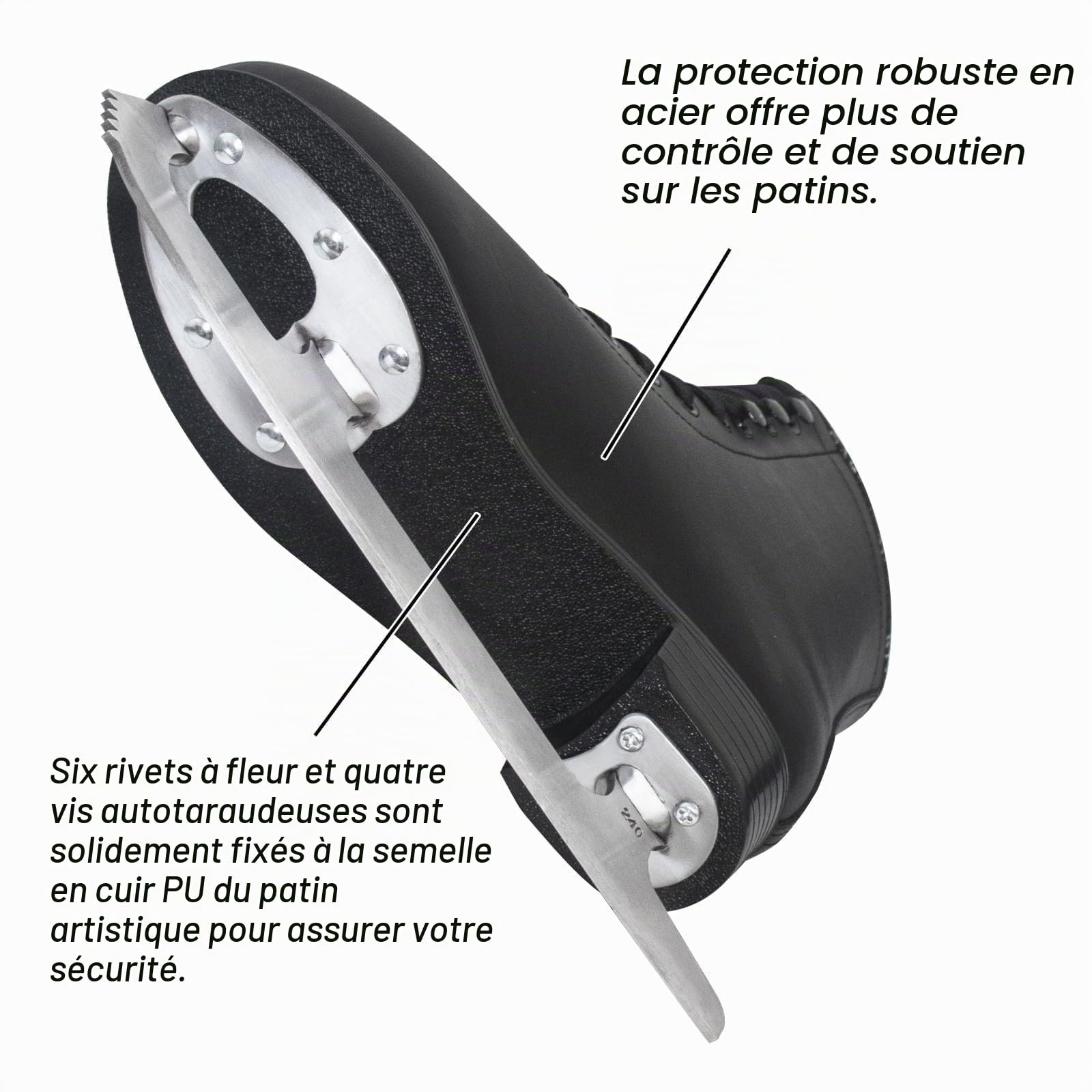 Nattork Patins artistiques Excellence, patins en acier inoxydable pour un soutien, une résistance, des performances et un confort ultime pour les adolescents et les adultes