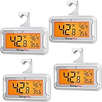 Vista 1 de TempPro Refrigerator Thermometer 4 Pack with Large Backlit LCD Display, Waterproof Freezer Fridge Thermometer with Max/Min Record, Easy Battery