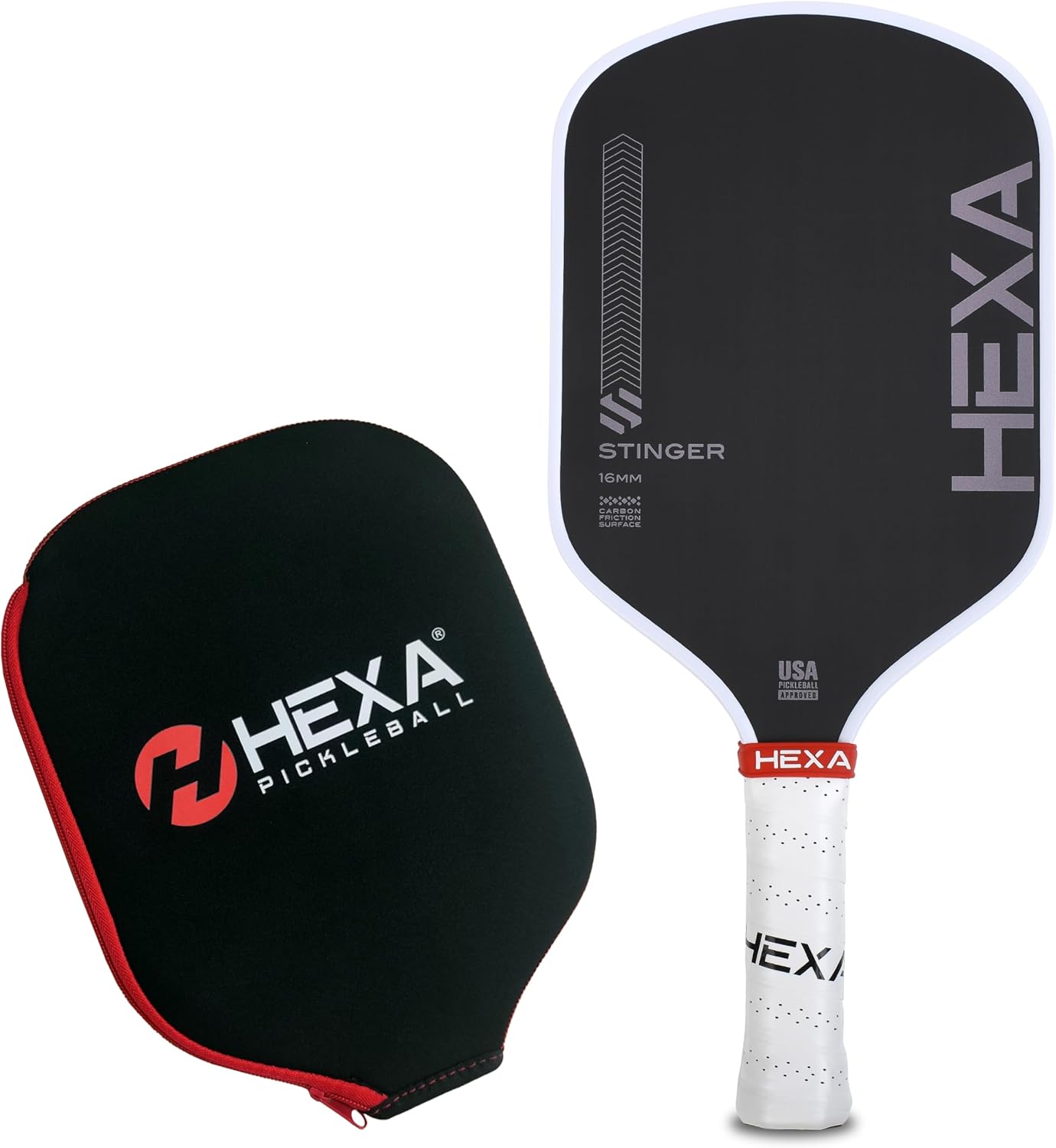 Hexa Stinger Carbon Fiber Pickleball Paddle | USAPA Approved | Carbon Friction Surface for Spin & Consistency - Includes Cover