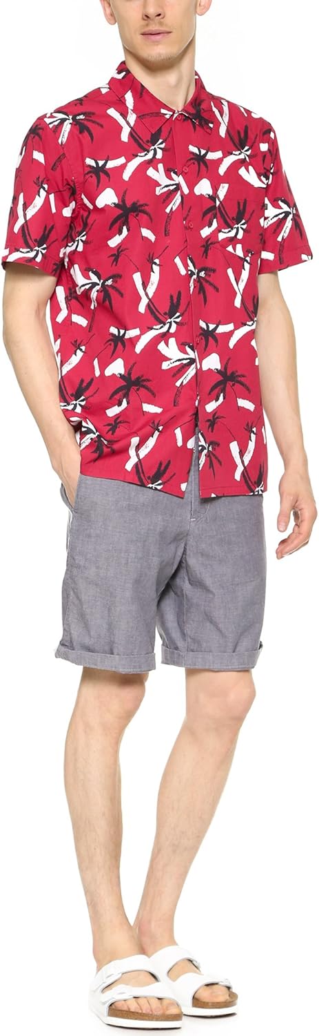 Obey Men's Gulf Shirt, Red Multi, Medium