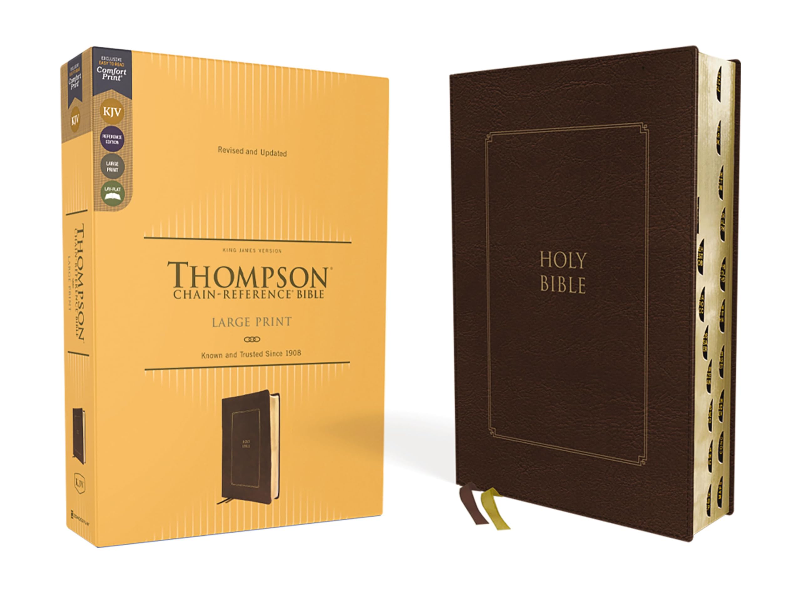 KJV, Thompson Chain-Reference Bible, Large Print, Leathersoft, Brown, Red Letter, Thumb Indexed, Comfort Print: King James Version, Large Print, Brown, Leathersoft, Red Letter