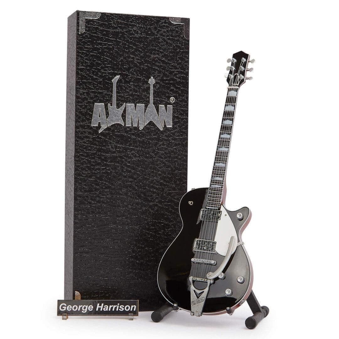 Axman G Harrison - Miniature Guitar Replica - Music Gifts - Handmade Ornamental 1/4 Scale - Includes a Display Box, Name Tag and Miniature Guitar Stand
