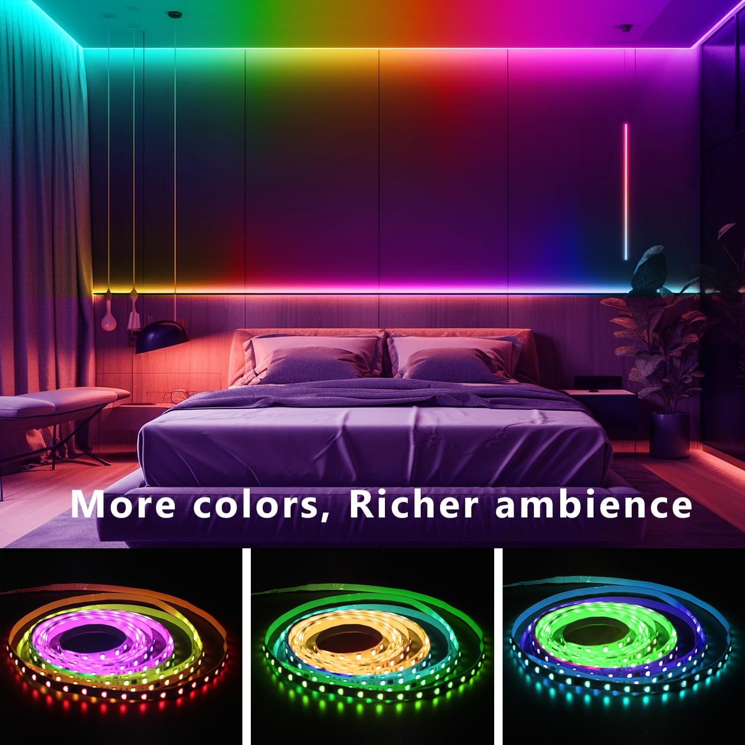 dalattin BGRIC 32.8ft LED Strip Lights for Bedroom, 5050 Smart LED Lights with Multiple Colors on One Line, Works with App & IR Remote, Music Sync for Room Decor Party Gaming