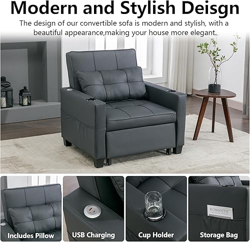 Miniatura 3 de Moderna silla reclinable ampliada de piel sintética con reposapiés otomana y almohada lumbar para sala de estar, dormitorio, estudio, apartamento