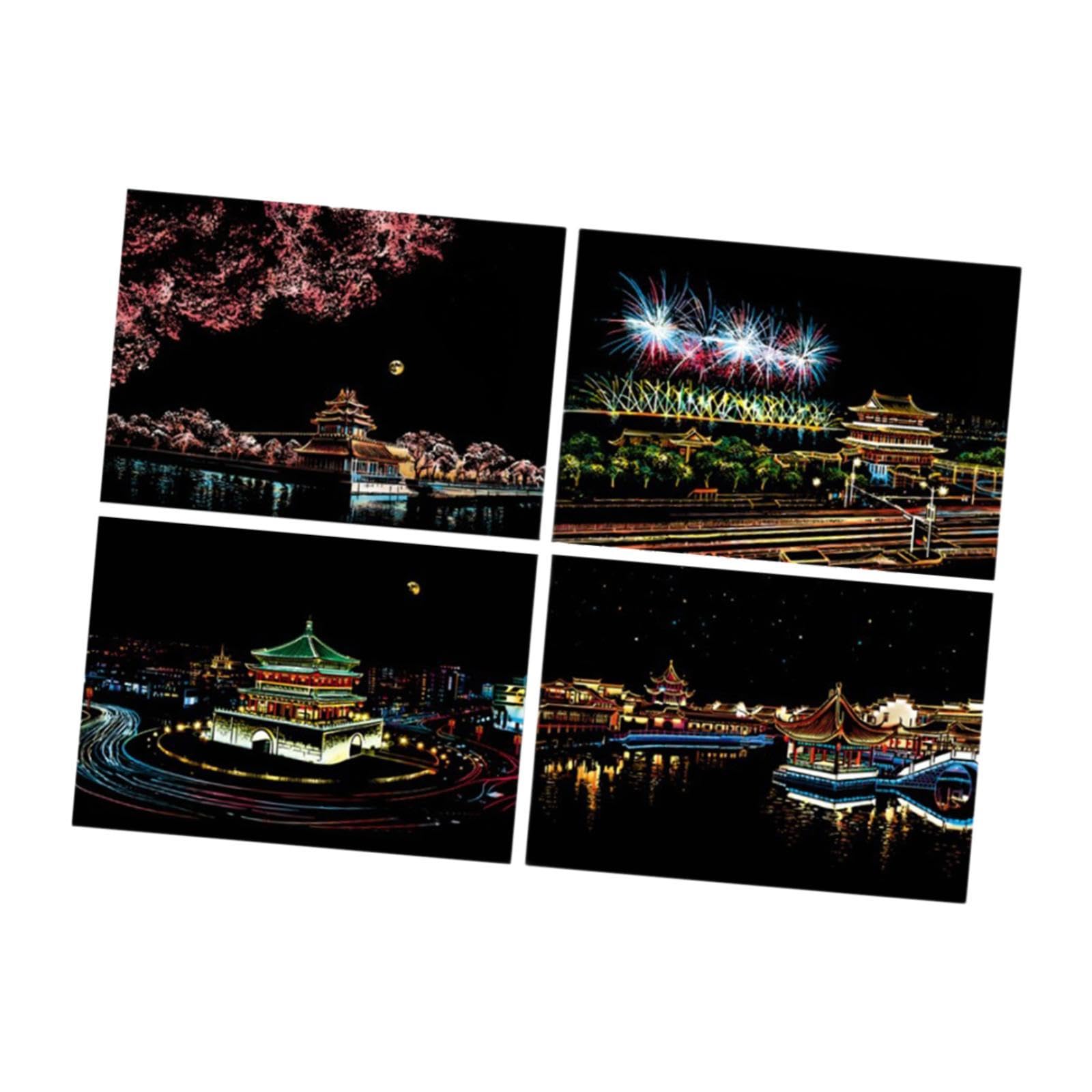 ATORSE 4X Scratch Paper Card Ornament Black Scratch Sheets Drawing Scratch Painting ArchitectureArt|Art Drawings