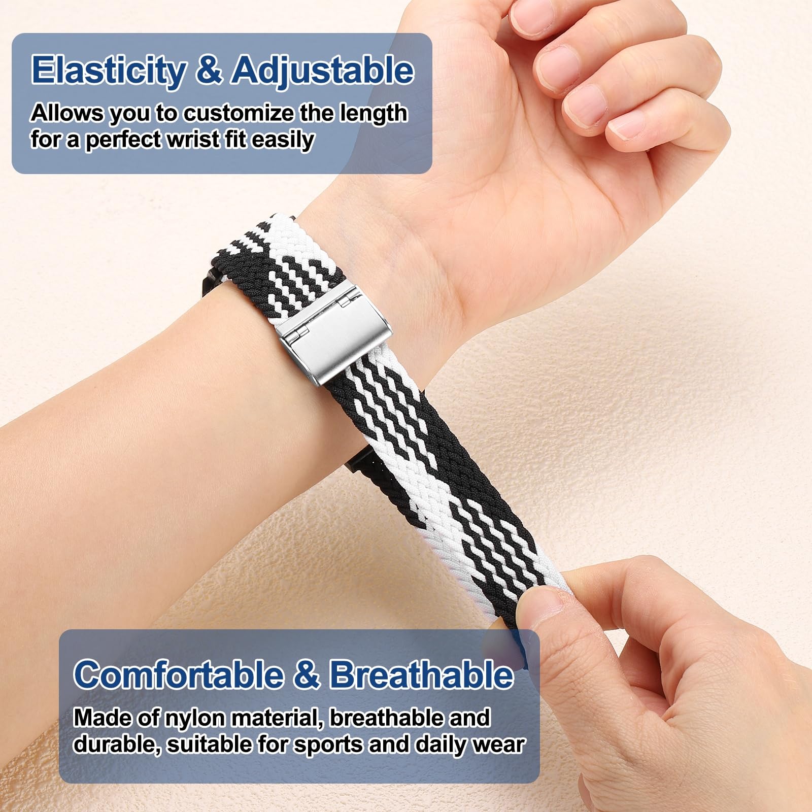 QUARKZMAN Correa de Reloj Nylon Trenzada, Banda Universal Liberación Rápida Cierre con Acero Inoxidable Hebilla Pulsera Repuesto Casual Accesorio Suave para Mujer Hombre
