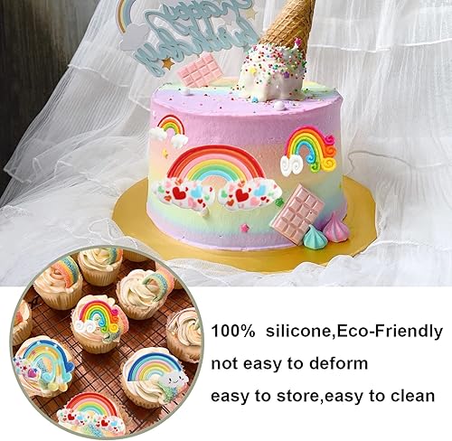Miniatura 5 de ZiXiang Moldes de silicona arcoíris para decoración de pasteles de baby shower, decoración de cupcakes, caramelo de chocolate, polímero de arcilla y