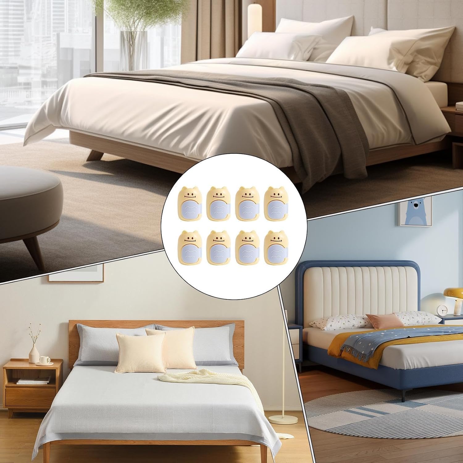 Bed Sheet Holder Clips, with No Slip Adjustable Elastic Straps, 2.5x4cm, Sheet Fasteners for Bedding, Mattress Grippers, 8 Piece Set, for Comforter Sofa RV Travel