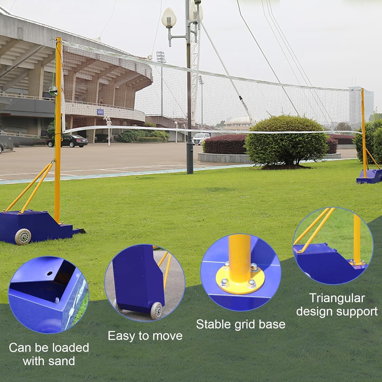 Volleyball Poles, Badminton Net Frame Poles for Indoor& Outdoor Heavy Duty Volleyball Net/Badminton Net Stand with Base/Wheels, Adjustable Volleyball Net Poles for Backyard,Stadium