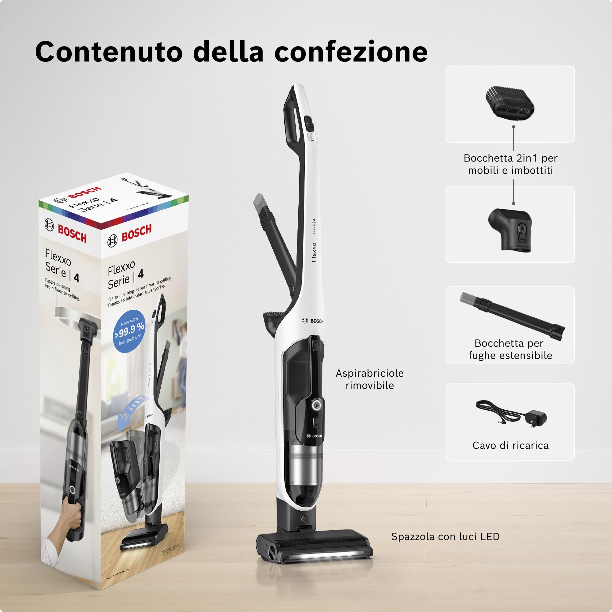 Bosch BKH4WN28 Aspirapolvere e Aspirabriciole 2in1, Luci LED, Bianco