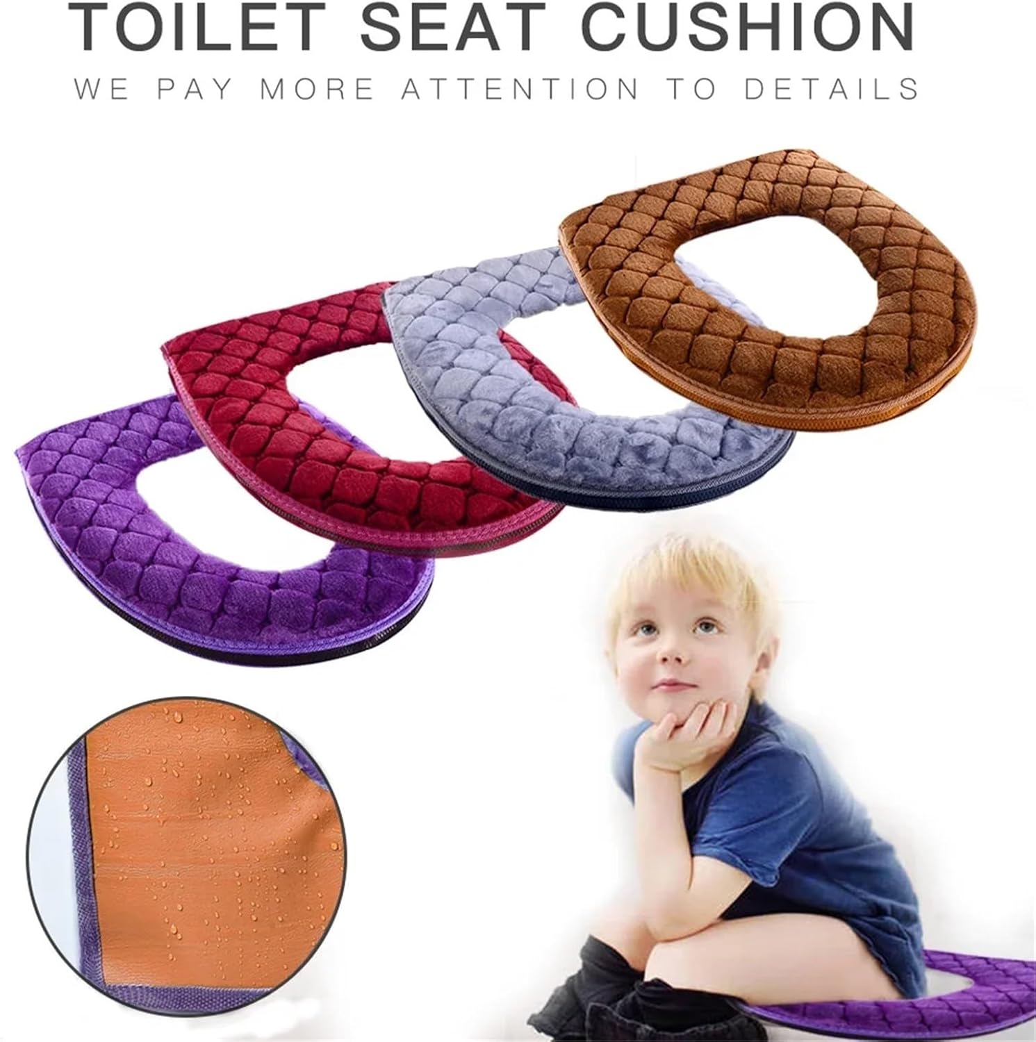 2pcs Bathroom Toilet Seat Cover Soft Winter Warm Plush Cushion O-Shaped Washable Lid Household Supplies 37cm×44cm(Brown)