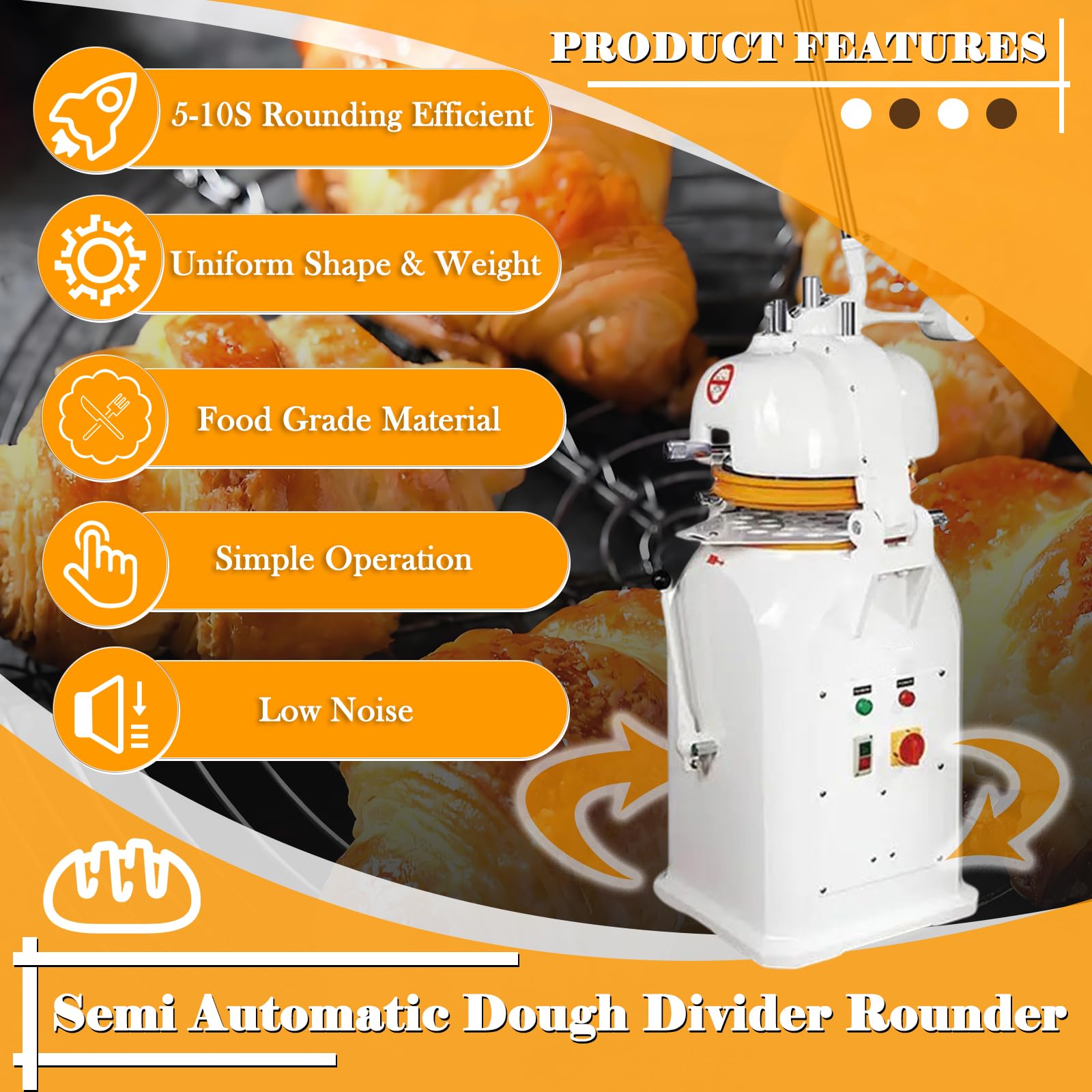 EQCOTWEA Dough Divider Rounder Machine 26Pcs Semi-Automatic Pastry Dough Portioning Rounding Machine Bread Dough Separator Splitter Shaper 50-150g Food-Grade Compact Design for Commercial Kitchen 110V