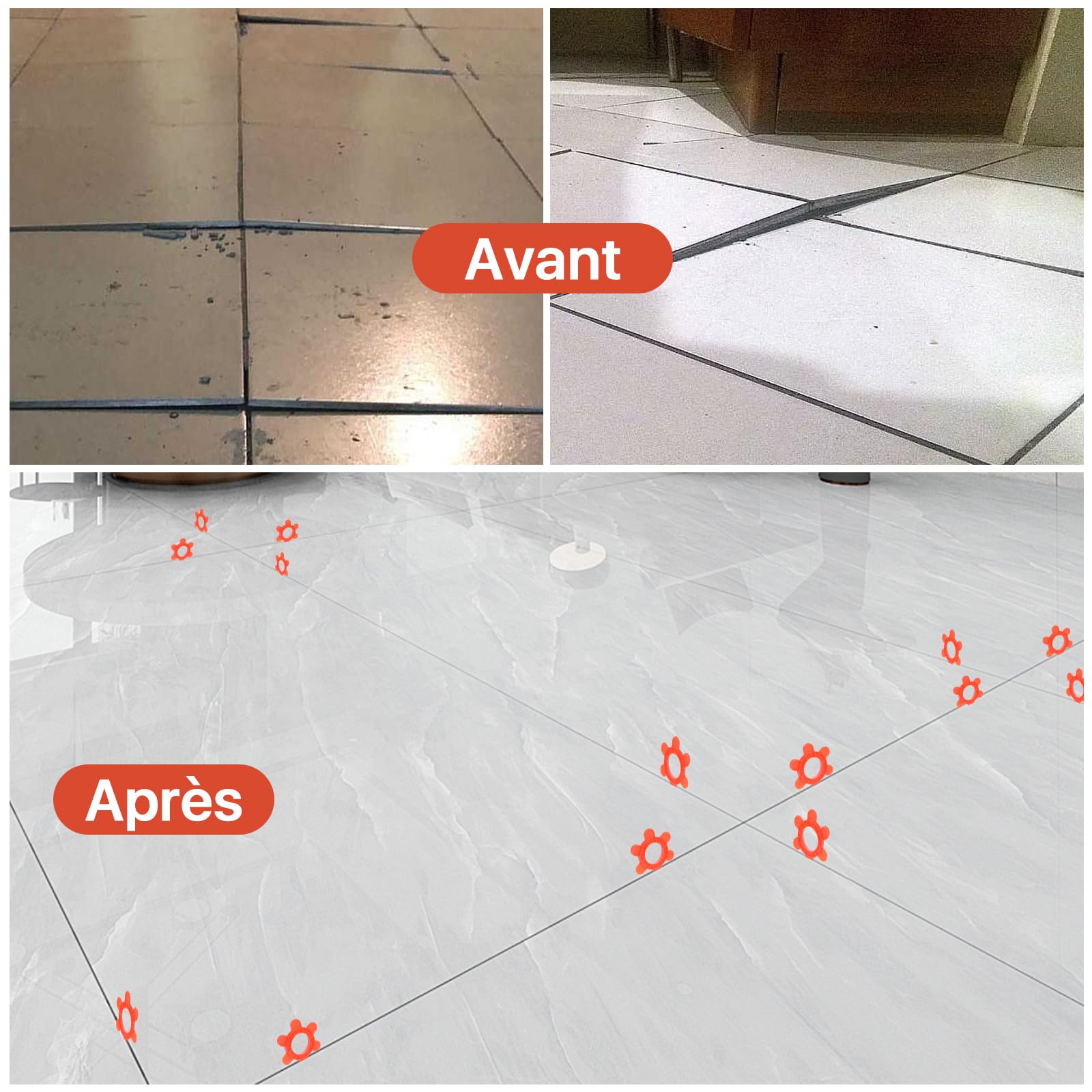 400 piezas hexagonales para azulejos, 6en1, reutilizables, de varios tamaños(1mm 1.5mm 2mm 2.5mm 3mm 5mm) para profesionales y bricolaje, ideales para suelos, paredes y cocinas(400piezas, rojo)