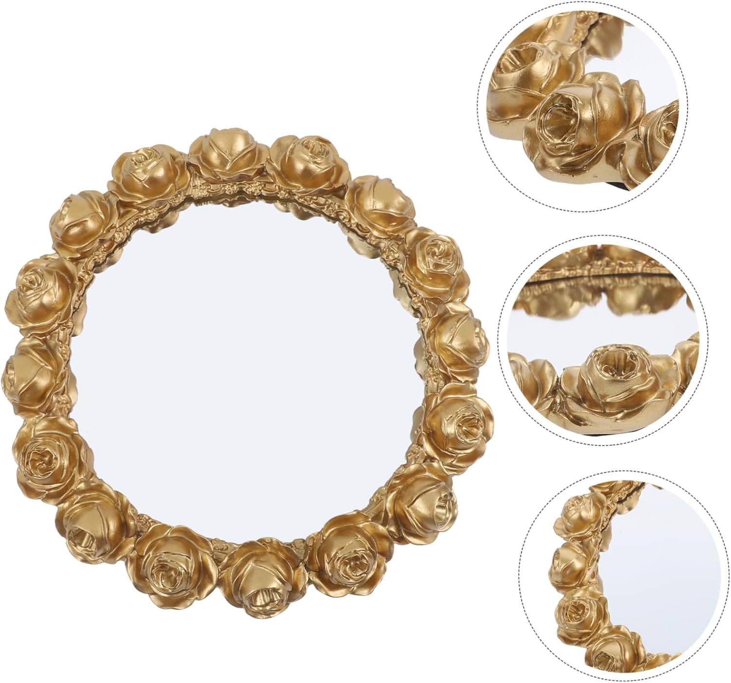 VOSAREA Mirrored Rose Flower Decorative Tray for Jewelry Snacks Perfume Elegant Vanity Organizer for Home Decor Round Design Floral Edging for Dressers and Bathrooms