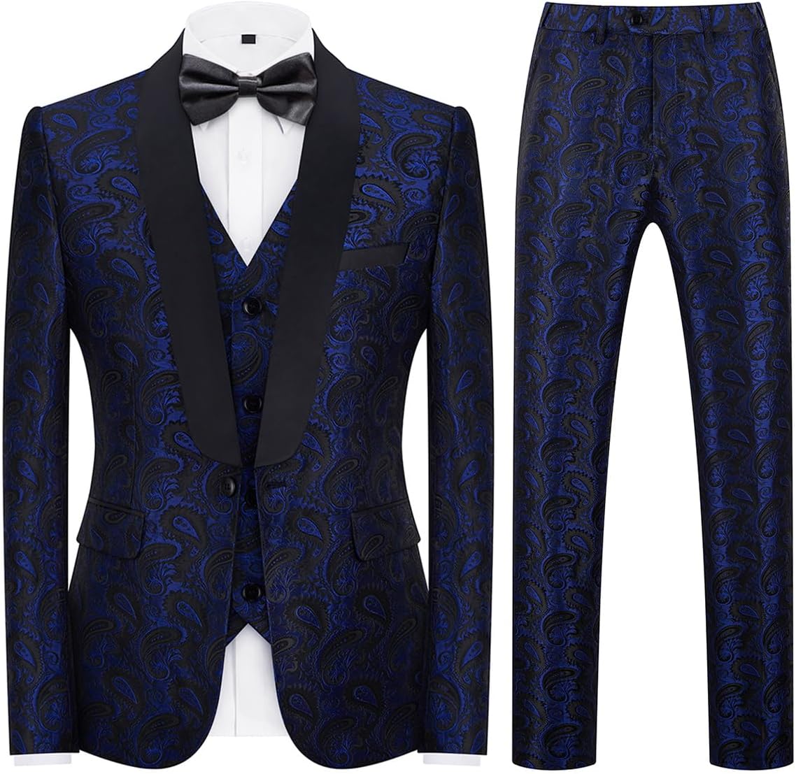 Mens Suits 3 Piece Slim Fit Tuxedo for Men Paisley Suit Prom Tux Shawl Lapel One Button Blazer Vest Pants Set