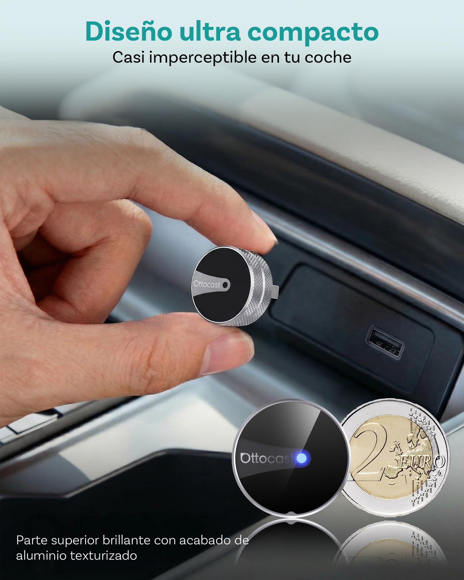 2026 Ottocast Mini Tube Adaptador Inalámbrico CarPlay & Android Auto, Convertidor de Cable a Inalámbrico, Plug & Play, Reconexión Rápida, para Vehículos con CarPlay o Android Auto con Cable