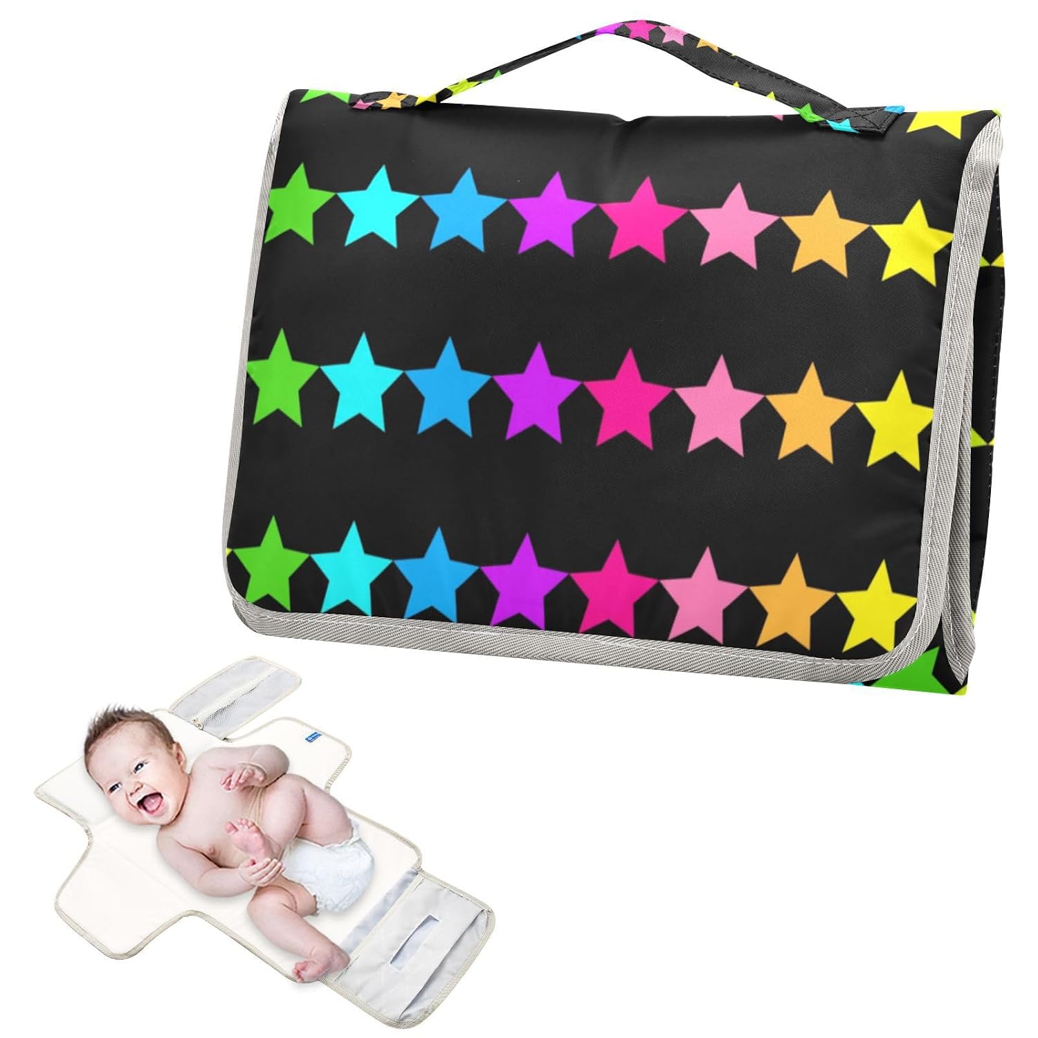 Neon Stars Rainbow Colorful Fashion Reusable Changing Table pad with Tissue Pocket Changing pad for Changing Table for Girl & Boy cambiadores de pa?ales para Bebes