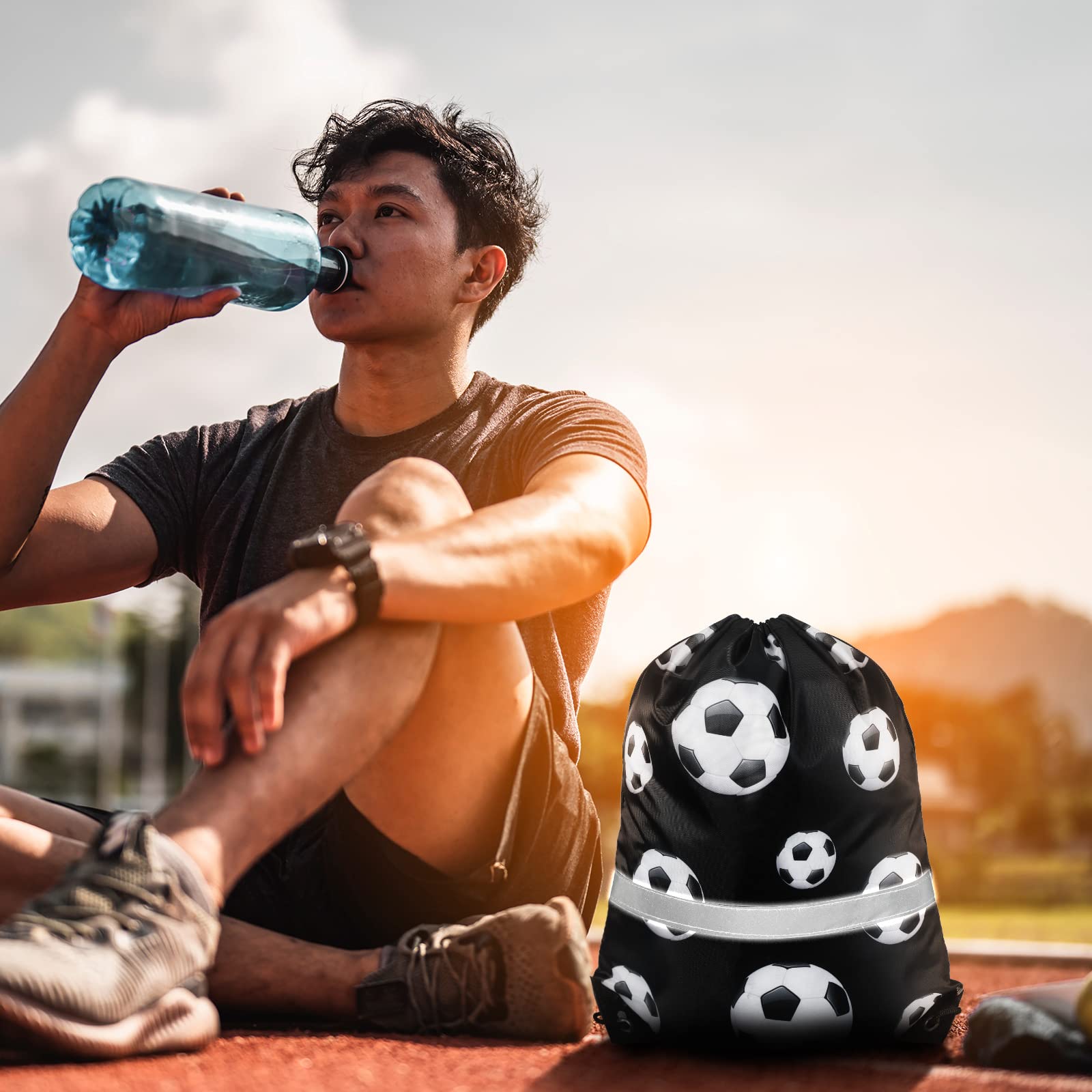 24 bolsas de fútbol con cordón trasero con rayas reflectantes para equipo de fútbol, deportes de equipo para yoga, baile, suministros de natación, Como se muestra 7