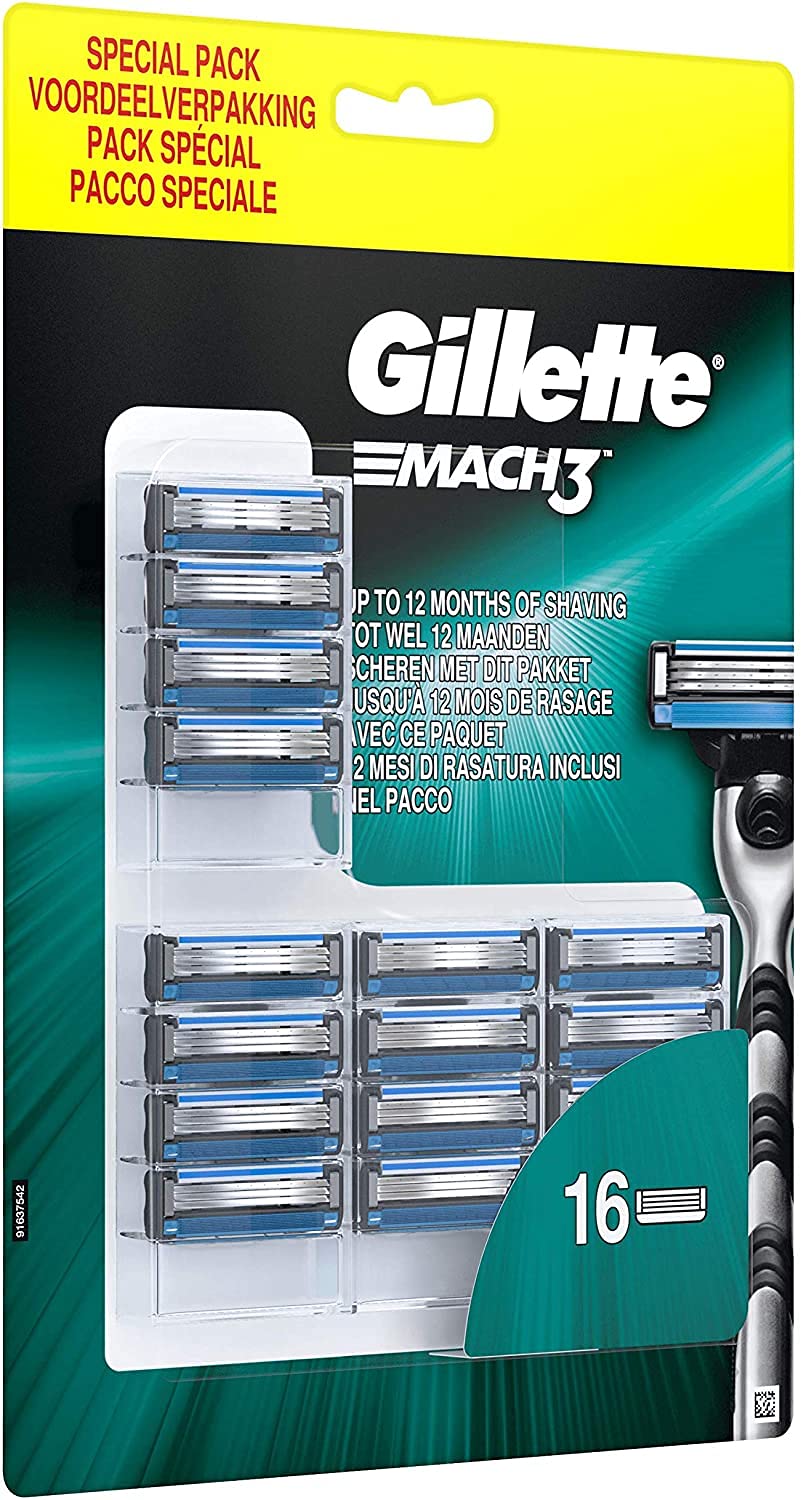 Gillette Mach3 Cuchillas de Afeitar Hombre, Paquete de 16 Cuchillas de Recambio