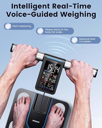 INSMART Scales for Body Weight, 8-Electrode Digital Smart Weight Scales | with BMI Body Fat Muscle Mass, 56 Body Composition Analyzer, Larger Platform Scales Colorful VA Screen on Retractable Handle