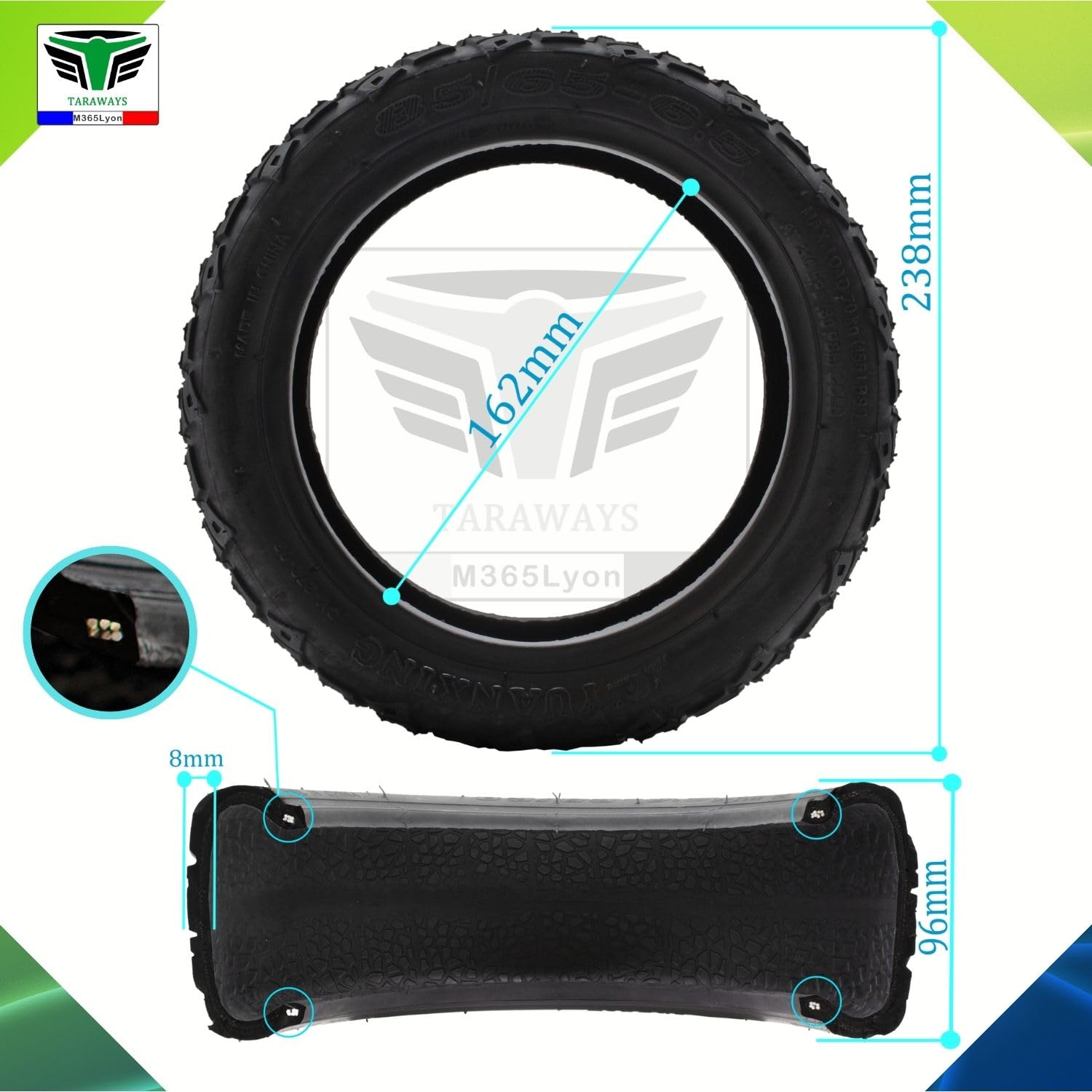 Neumático 85/65-6.5 para patinete eléctrico kugoo G Booster - G2 pro - Air Rise 800w E-road Gigawatt - E-road S5 - S6 - Hikerboy Air Rise - Hikerboy Urban Turbo (Tire and Tube)
