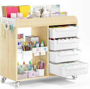 SYKIARIOL Craft Organizers and Art Supply Storage, Art Cart, Classic White