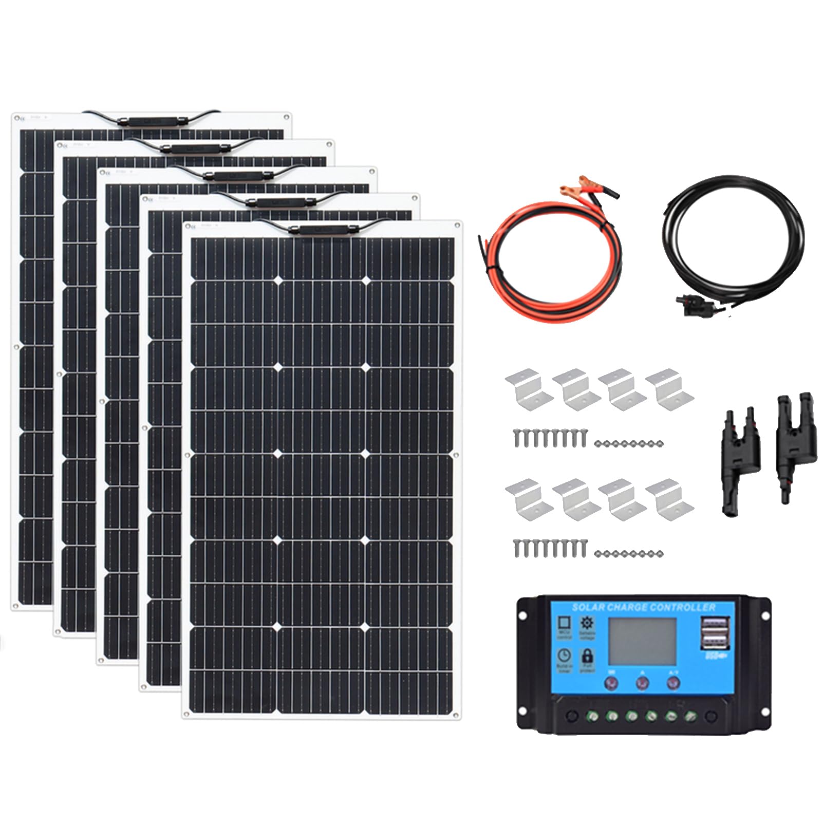 Kit di pannelli solari monocristallini da 800 W, moduli fotovoltaici ad alta efficienza per applicazioni residenziali esterne, campeggio, yacht, roulotte, camper e altre applicazioni off-grid. (18 V),