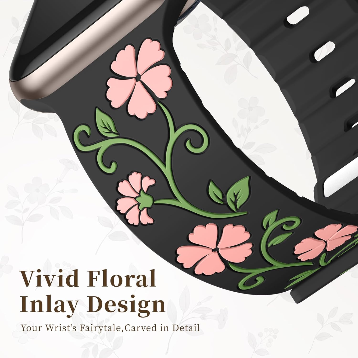 Easuny Magnetic Floral Band Compatible with Apple Watch Bands for Women 40mm 41mm 42mm 44mm 38mm 45mm 46mm 49mm, Engraved Silicone Cute Flower Strap for iWatch Series 11 10 9 8 7 6 5 4 Se 3 2 2nd 1
