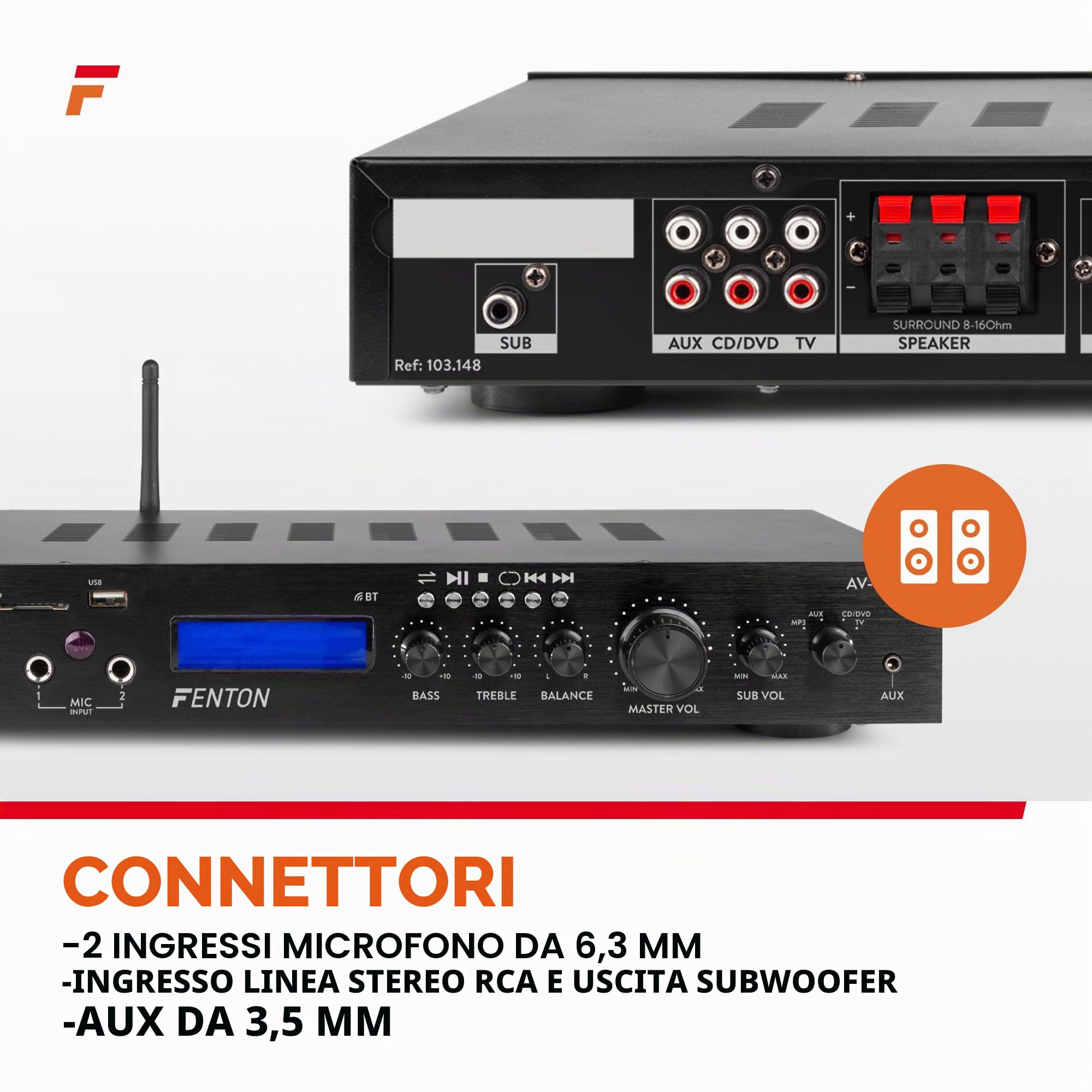 Surround versterker - Fenton AV-150BT - 5.1 versterker met Bluetooth 380W - Home cinema - Zwart (103.148)