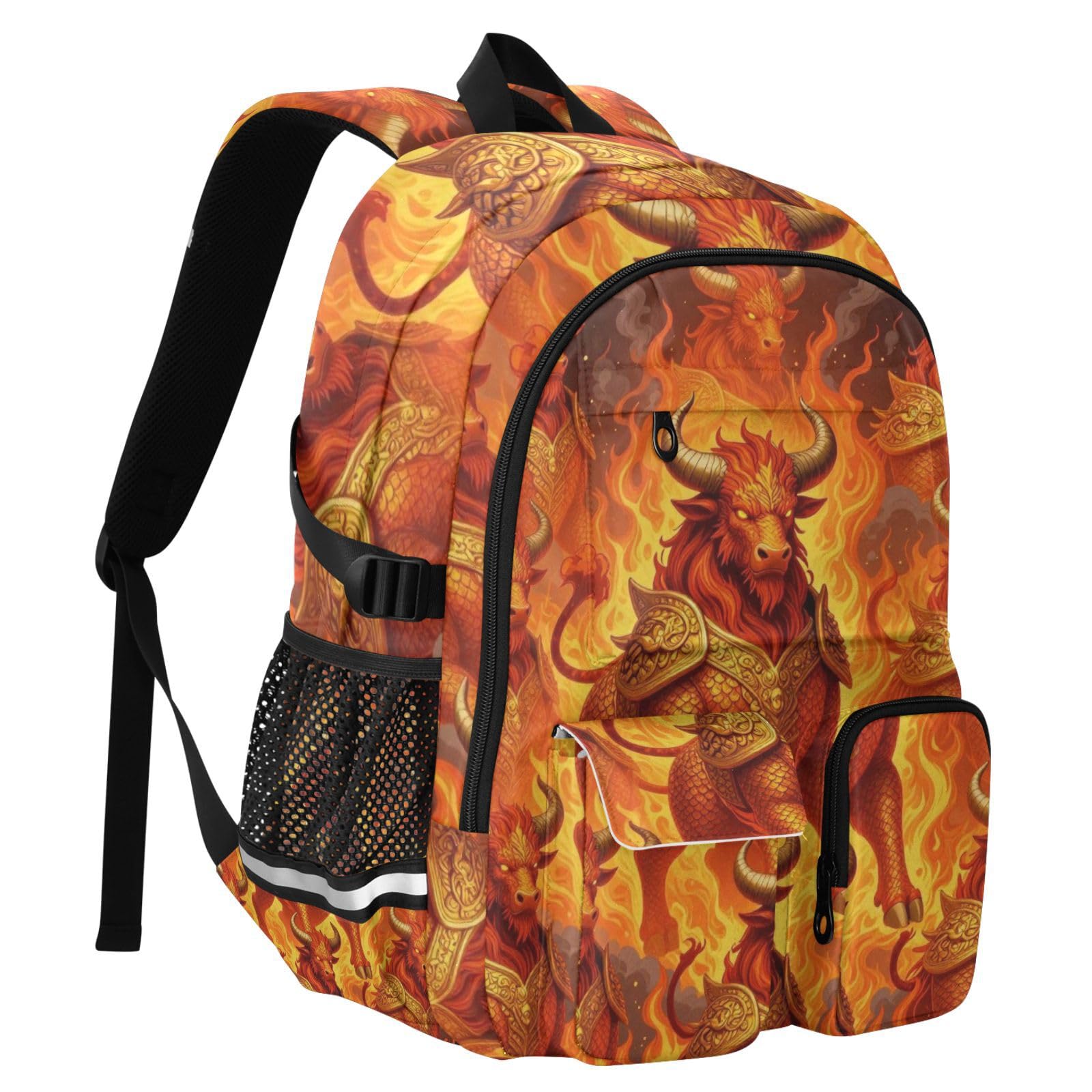 Duży plecak podróżny dla kobiet mityczny ogień Qilin Beast Fantasy Art College torba do pracy 44,5 cm męski plecak do pracy bagaż plecak