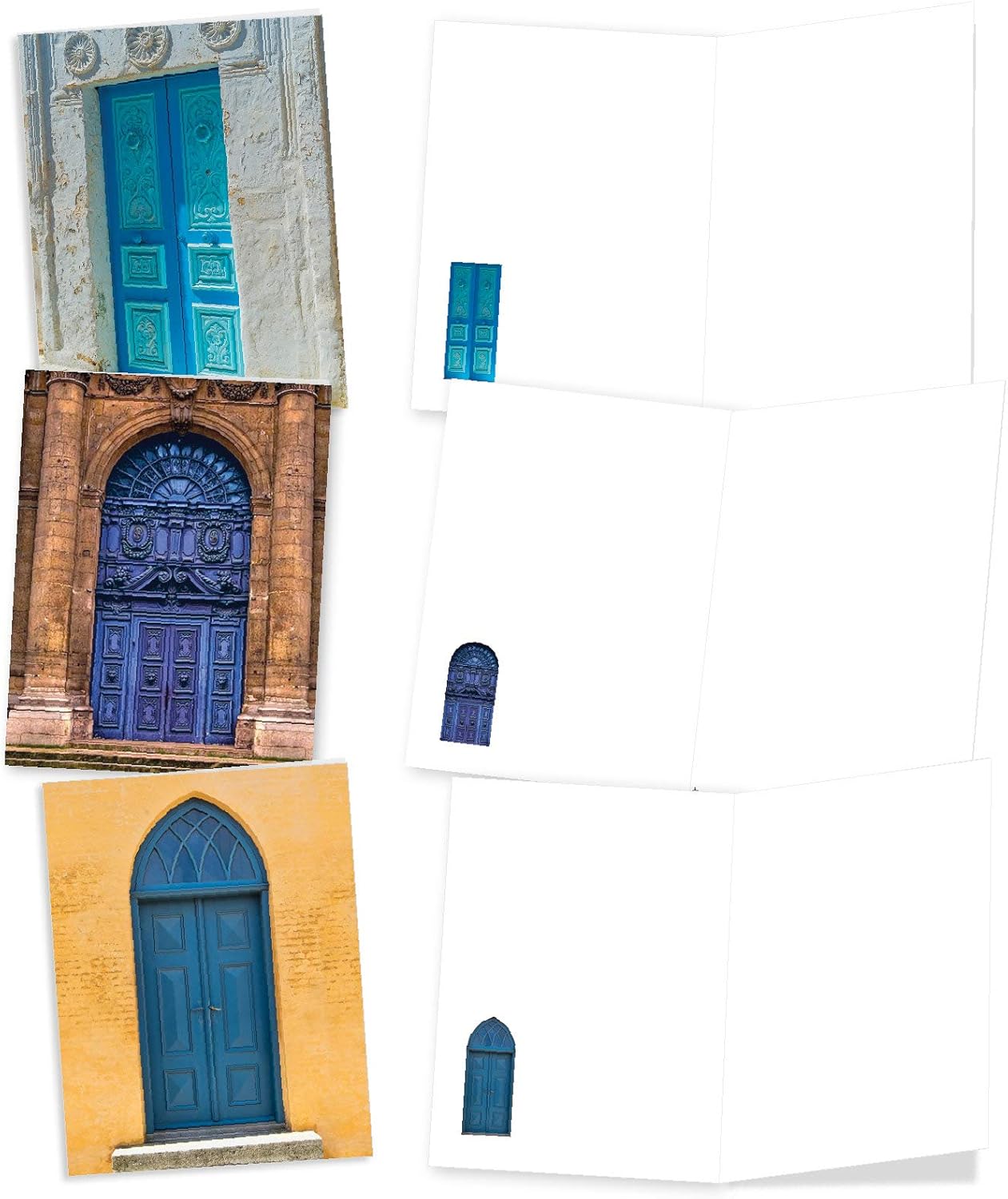 The Best Card Company - 20 Blank Note Cards Bulk Box 4 x 5.12 Inch + Envelopes, Architectural Doorways Detail Collection (10 Designs, 2 Each) - Blue Doors AM7170OCB-B2x10 - Image 3