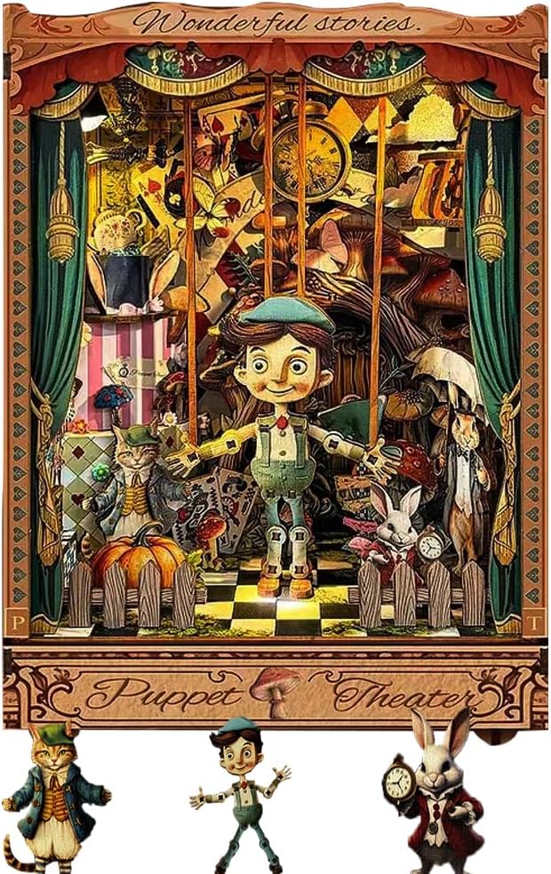 Book Nook Kit for Adults, DIY Dollhouse Booknooks Penglai Wonderland Ancient Chinese Landscapes Bookshelf Insert Decor with Dust Cover 3D Wooden Assembly Model Decoration Creative Gift