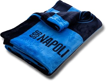 hermet SSC Napoli Soft Blanket with Logo, Warm Blanket for Sofa and Bed, Size 150 x 210 cm, Soft Touch, Blue, Official Product