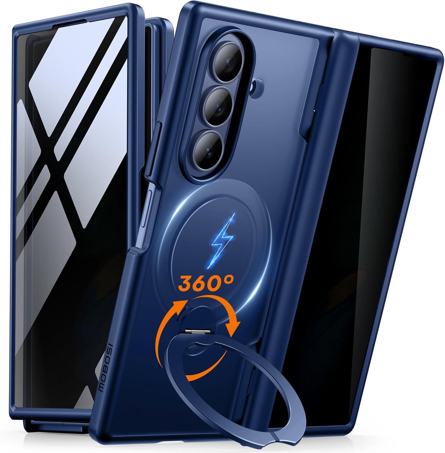 MOBOSI for Z Fold 7 Case with Rotatable Ring Stand & Privacy Screen Protector, Compatible with Magsafe, 18FT MIL-Grade Protection, Magnetic Shockproof Slim Case for Samsung Galaxy Z Fold7, Blue